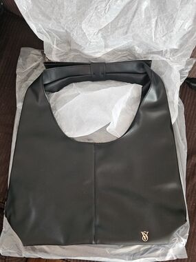 NWT!-Victoria's Secret Black Shoulder Tote with Gold Logo